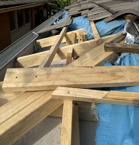 Tile roof battens exposed during a re-roofing job