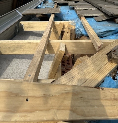 Exposed roof battens during tile repair